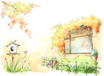 手绘水彩街景一角风景插画