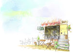 手绘水彩欧式街景风光插画