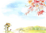 手绘水彩郊外风景插画