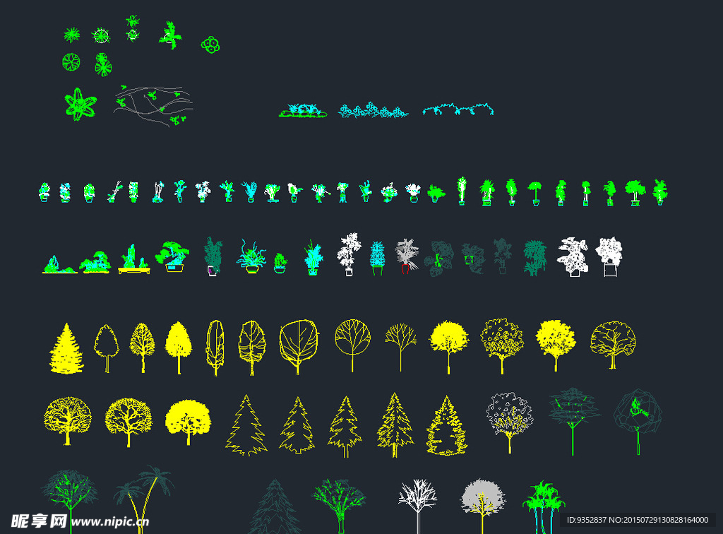 园林设计树木盆栽CAD立面图