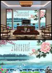 中国风山水画背景墙