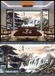 中国风山水画背景墙