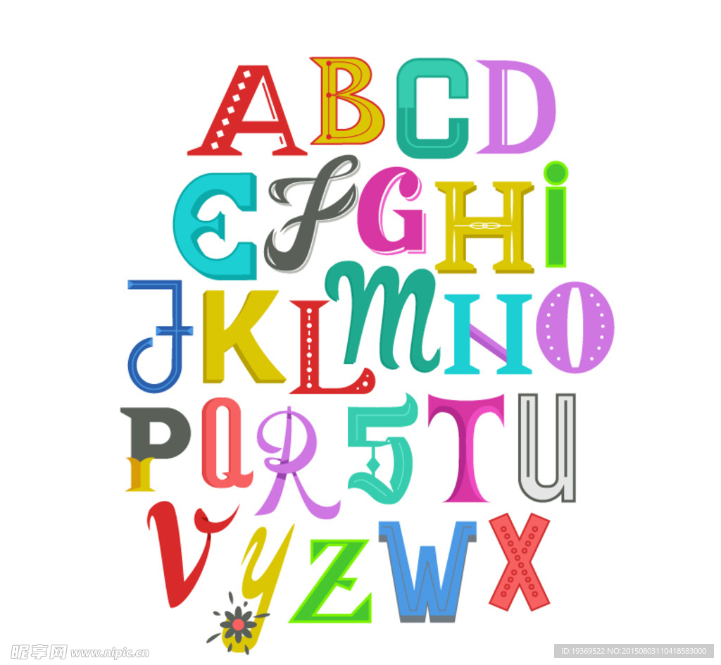 彩色字母艺术字矢量图