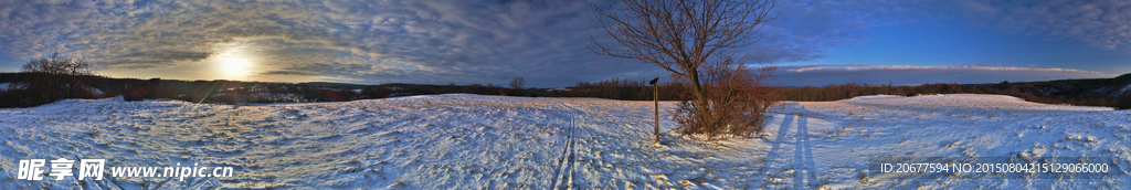 360°夕阳雪地