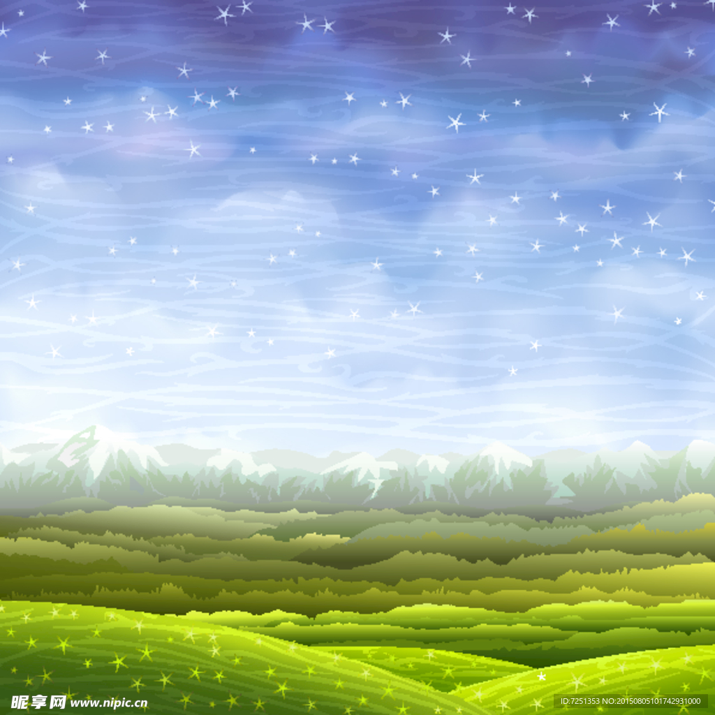 矢量风景漫画蓝天白云草地