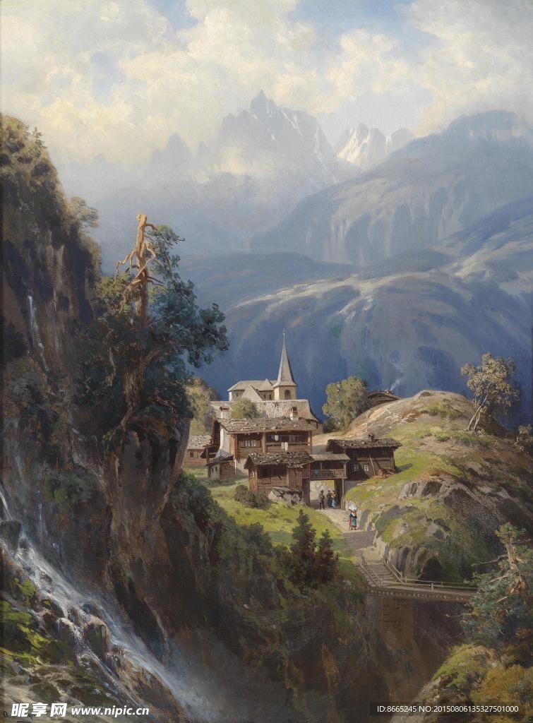 山崖风景油画
