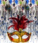 孔雀羽毛面具图案四方连续无缝连