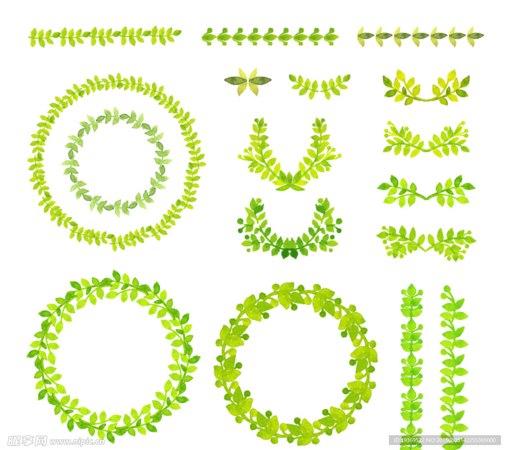 清新水彩树枝与花边矢量图