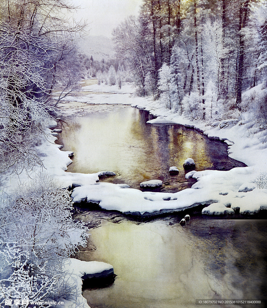 油画雪景