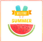 你好夏天水彩画矢量素材