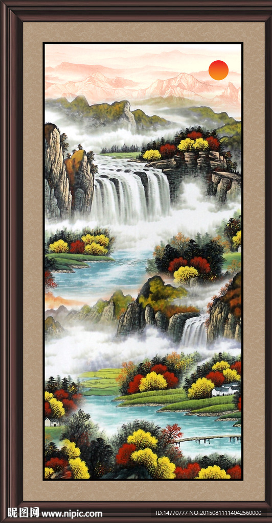 山水瀑布画