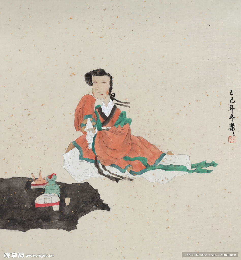 笔墨画仕女图