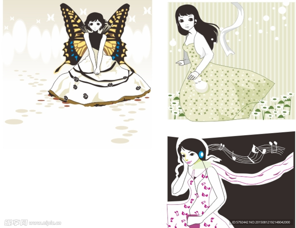 矢量卡通插画人物女孩