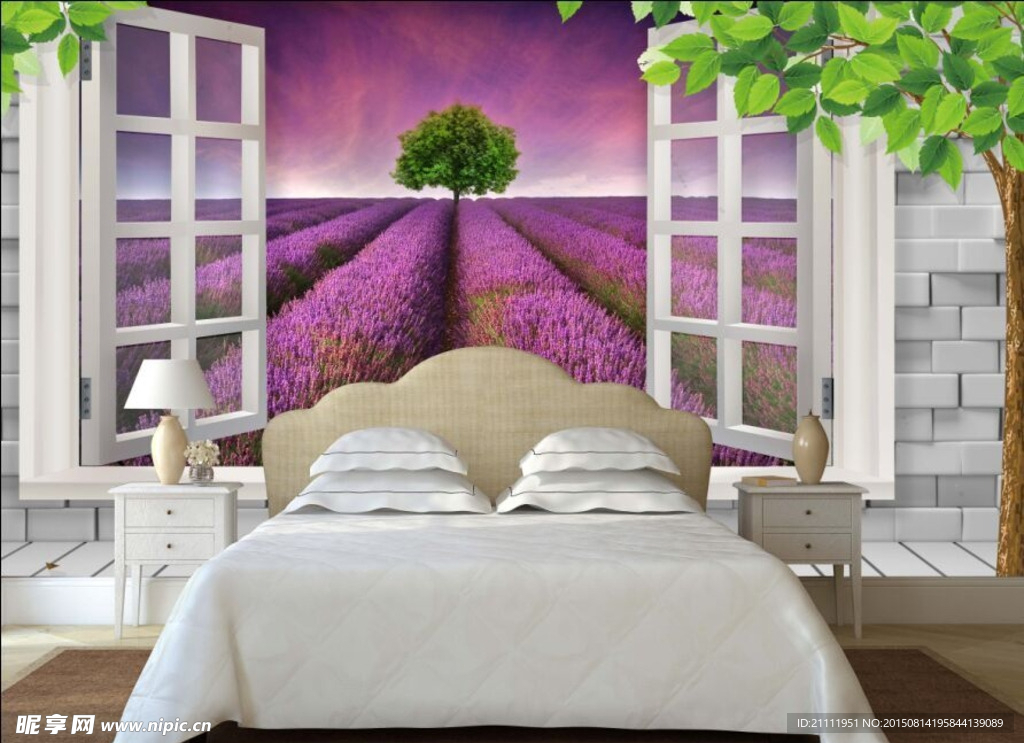 紫色薰衣草立体背景墙