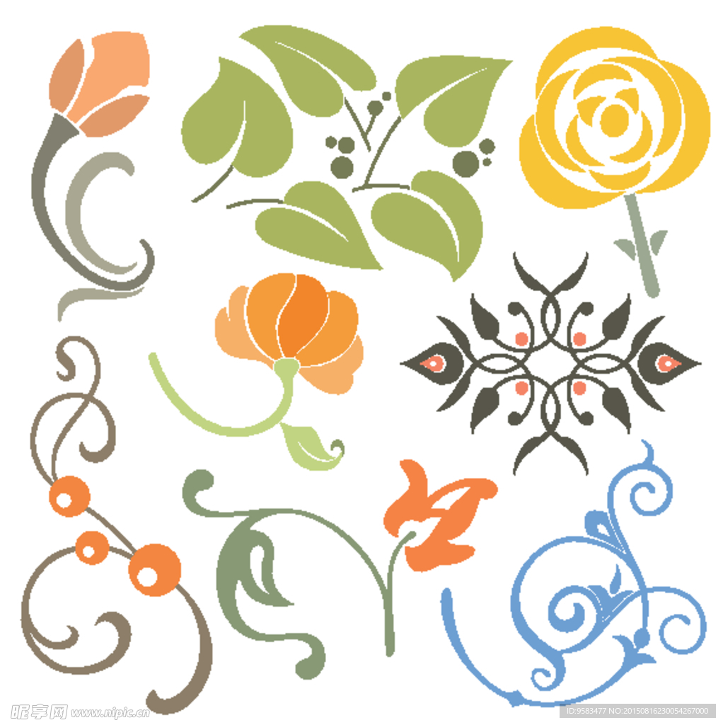 矢量叶子与花纹