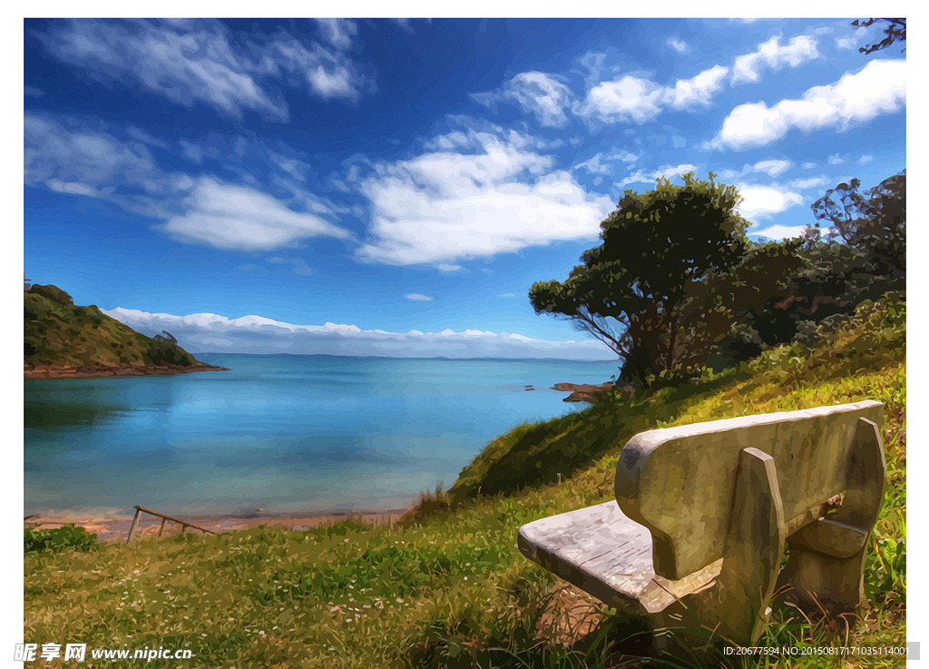 蓝天白云湖泊背景