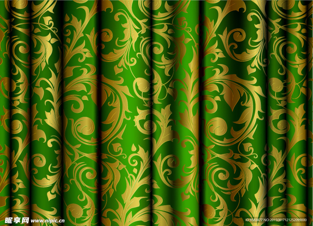 绿窗帘花纹矢量