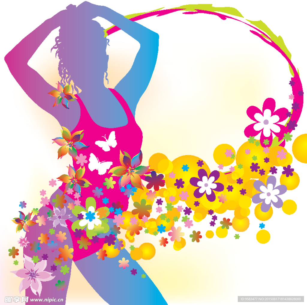 女人与花纹矢量