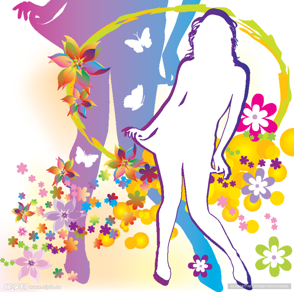 人与花纹矢量