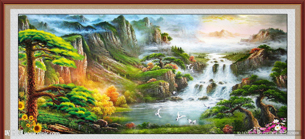 迎客松油画风景