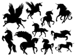 獨角獸飛馬剪影矢量