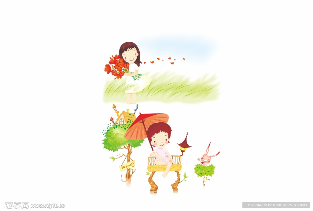 矢量插画唯美女孩