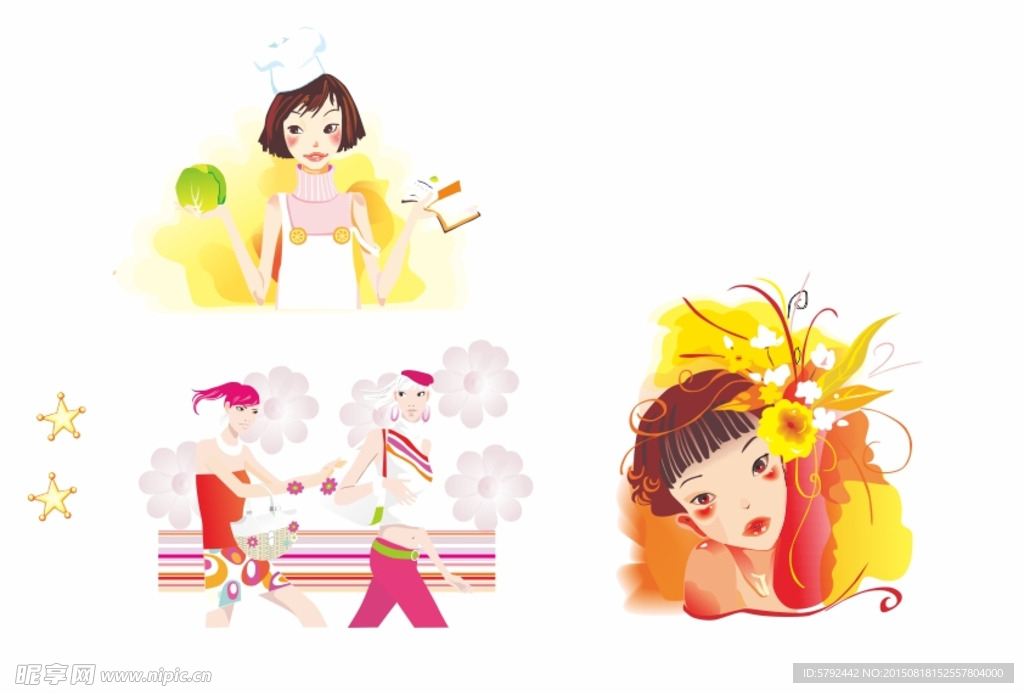 矢量情景插画职业女孩