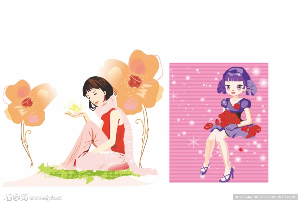 矢量情景插画女孩