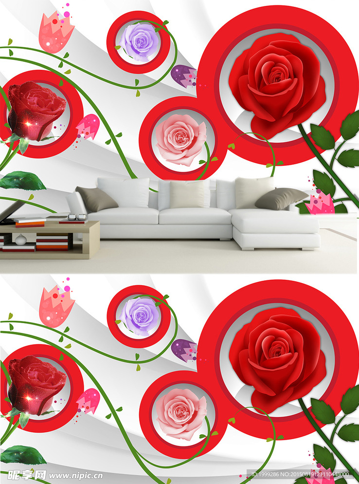 3D玫瑰装饰现代立体背景墙