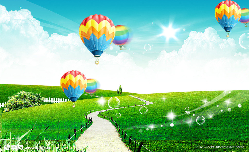 高清绿地蓝天 气球