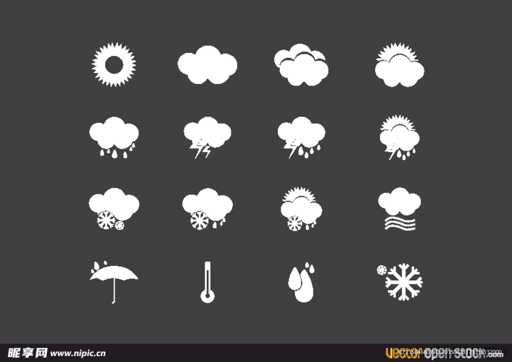 16款白色天气图标矢量素材