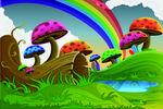 矢量彩虹蘑菇卡通背景