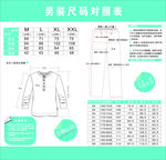 男装尺码对照表