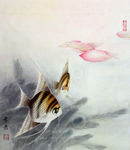 鲤鱼戏荷塘工笔画