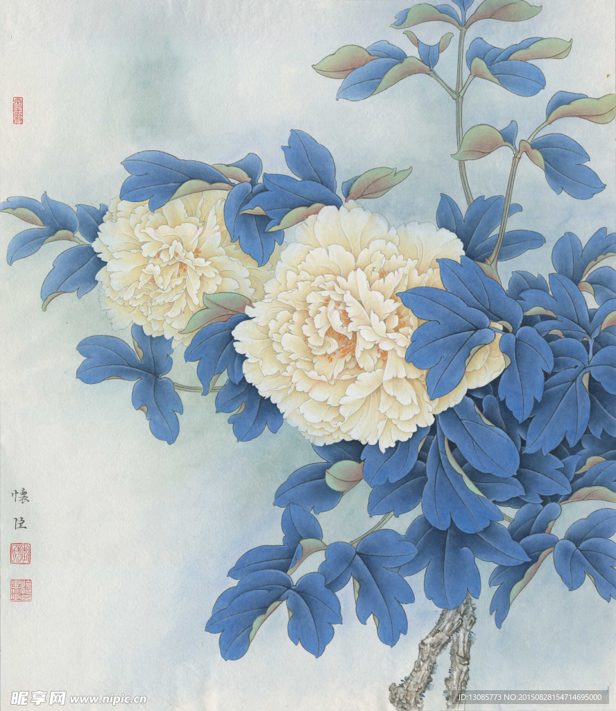 李怀臣工笔牡丹无瑕美玉