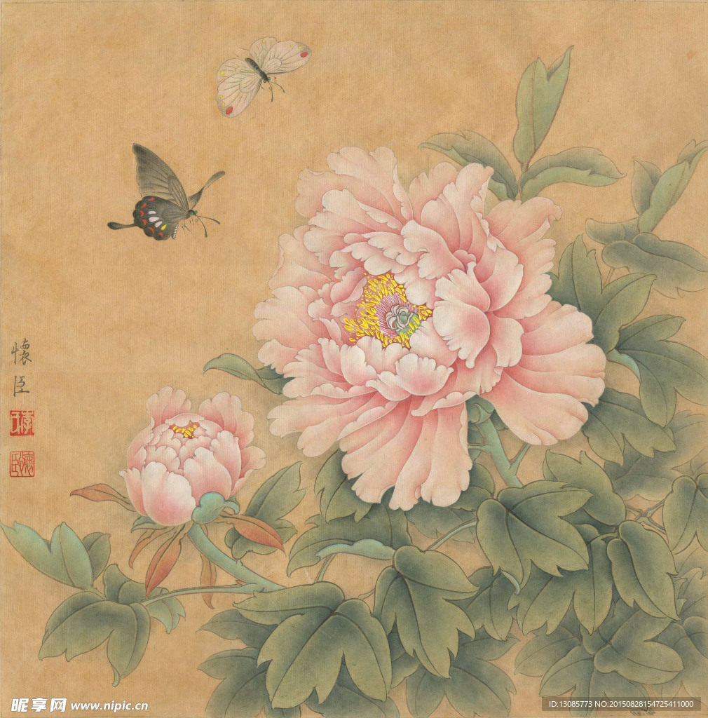 李怀臣工笔牡丹醉春风