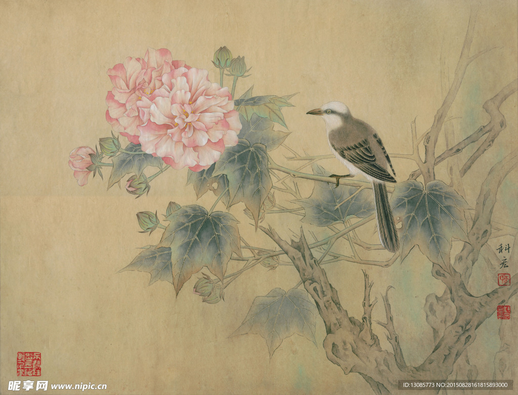李科宏工笔芙蓉花间秋色