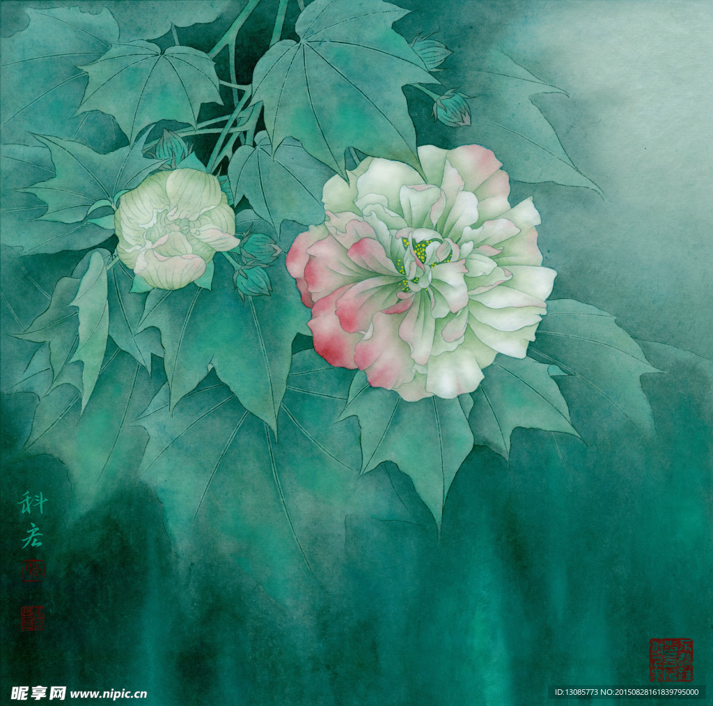 李科宏工笔芙蓉高清图羞花弄影