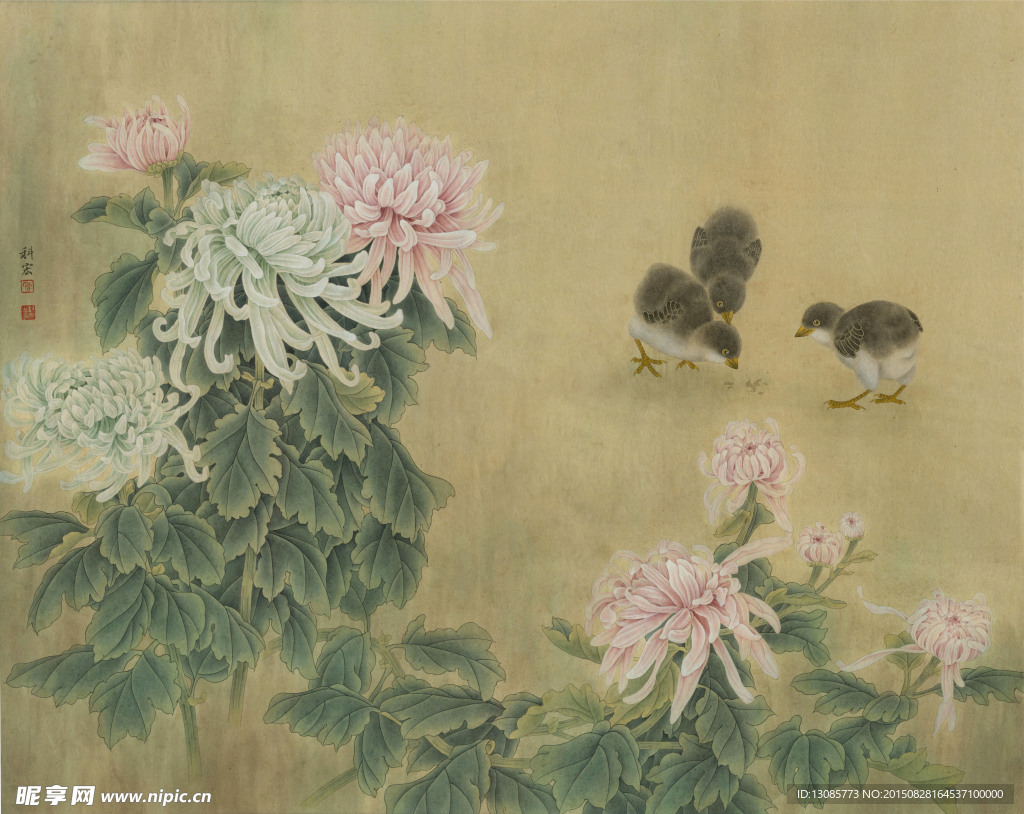 李科宏中国名花高清图菊花小鸡