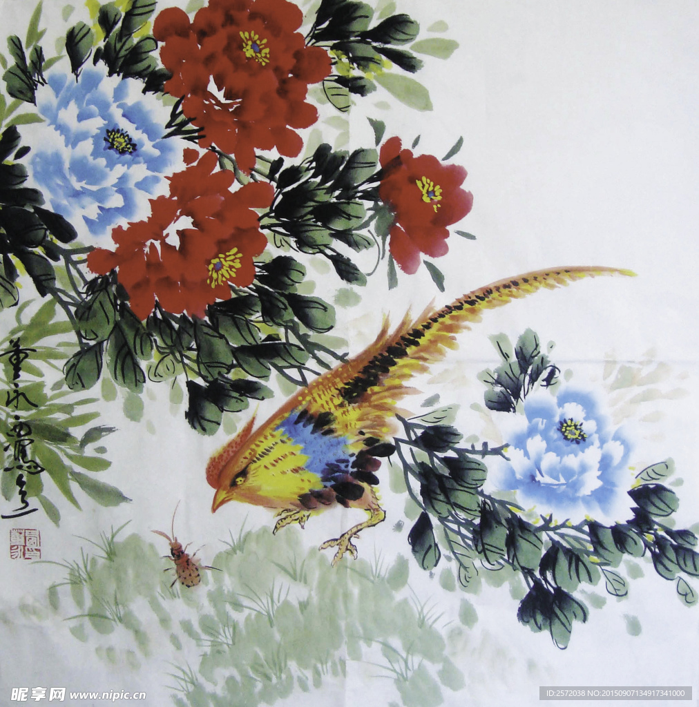 牡丹锦鸡图