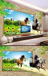 3D破墙效果八骏图背景墙