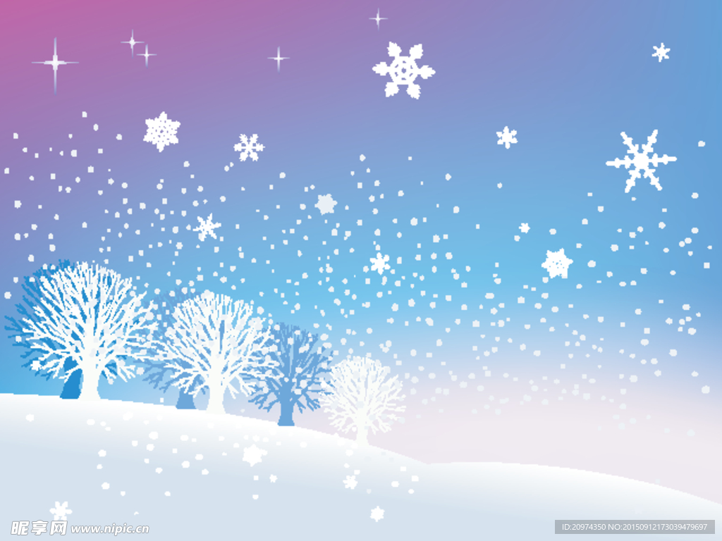 蓝紫色冬季雪花背景