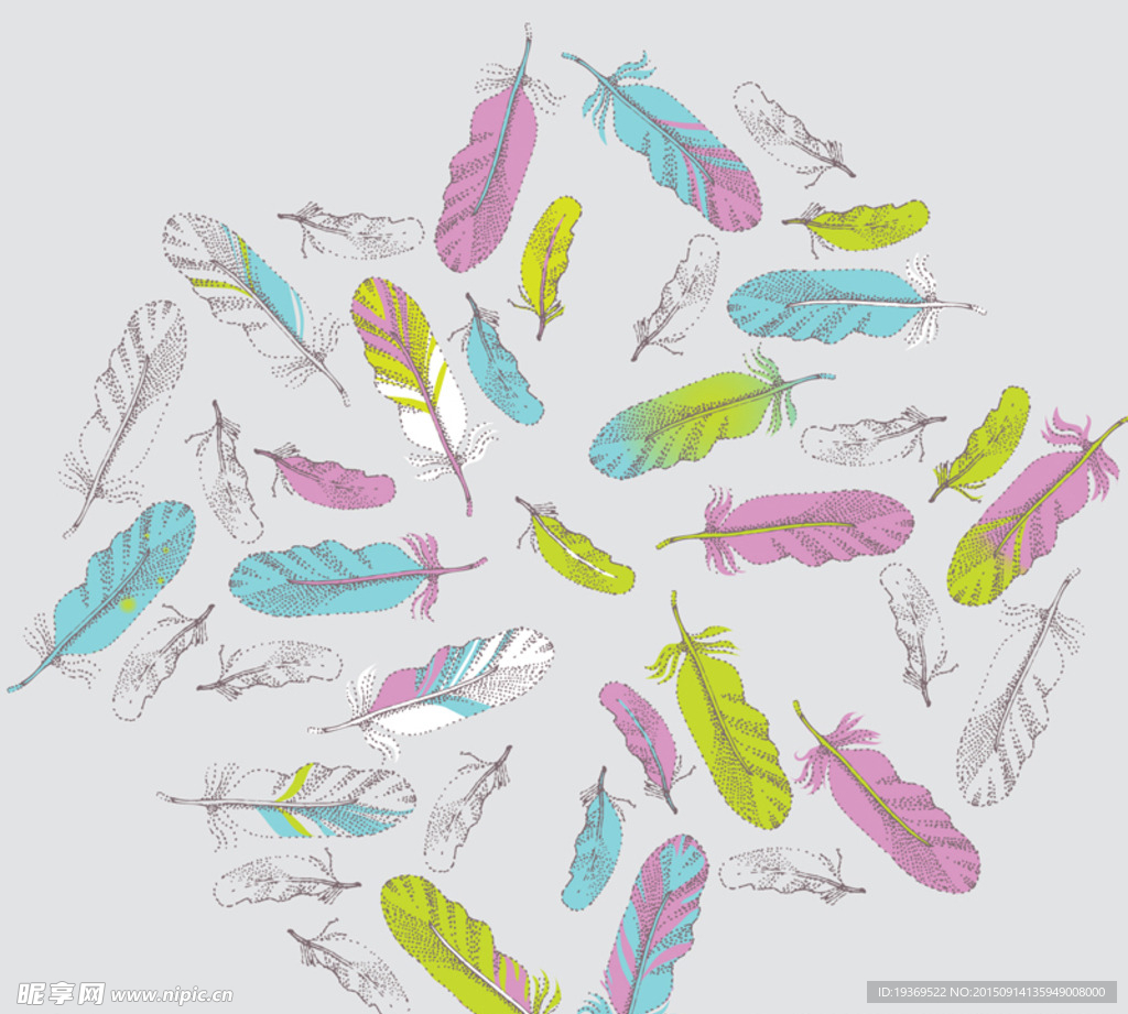 缤纷彩绘羽毛矢量素材