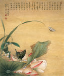 古风类花鸟工笔画荷花双蝶