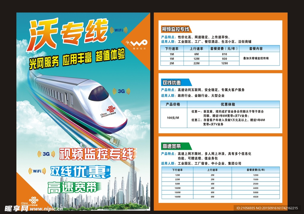 联通沃专线宽带单张设计