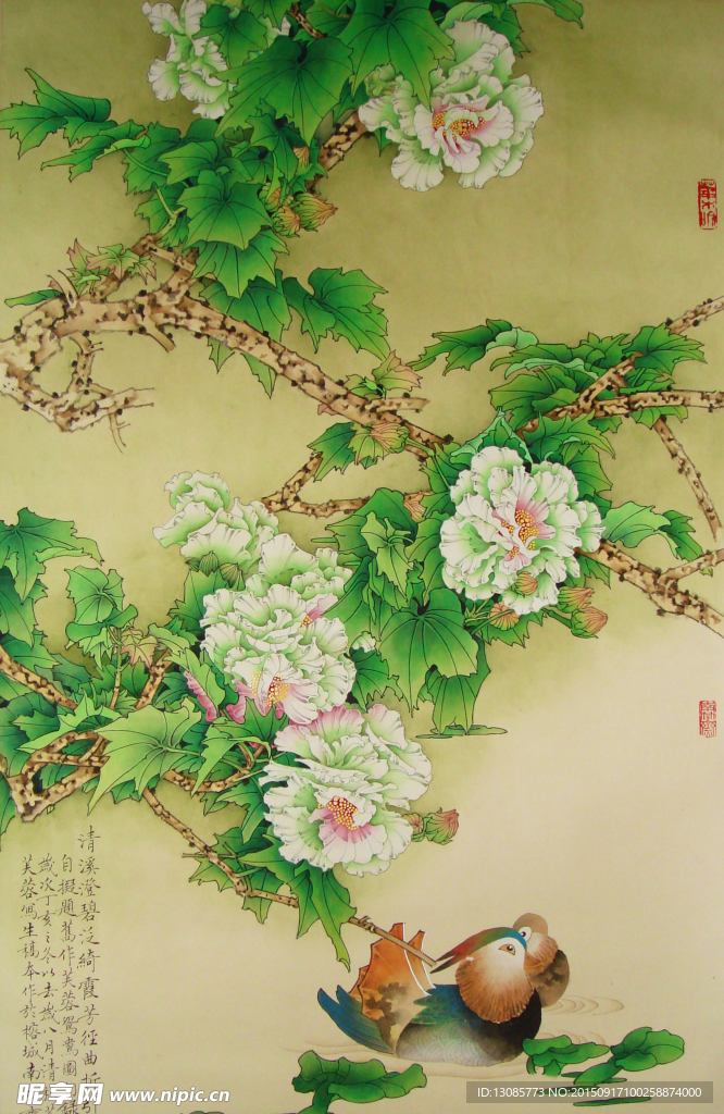 工笔画芙蓉鸳鸯