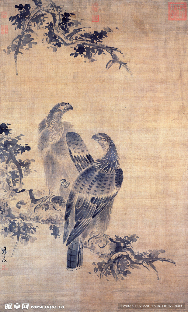 明代 林良 画鹰图
