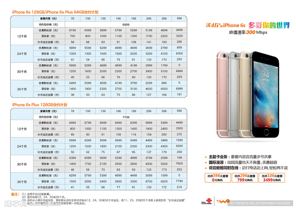 iPhone6s存费送机三折页