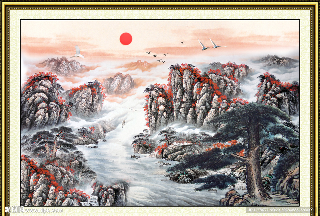 国画迎客松