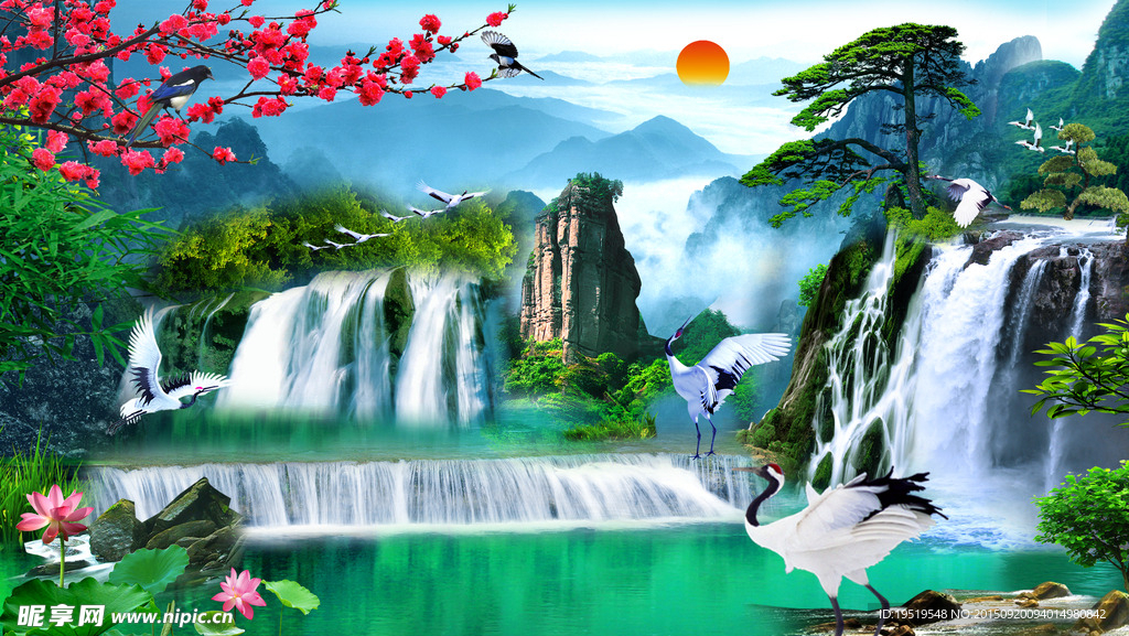 旭日东升山水画